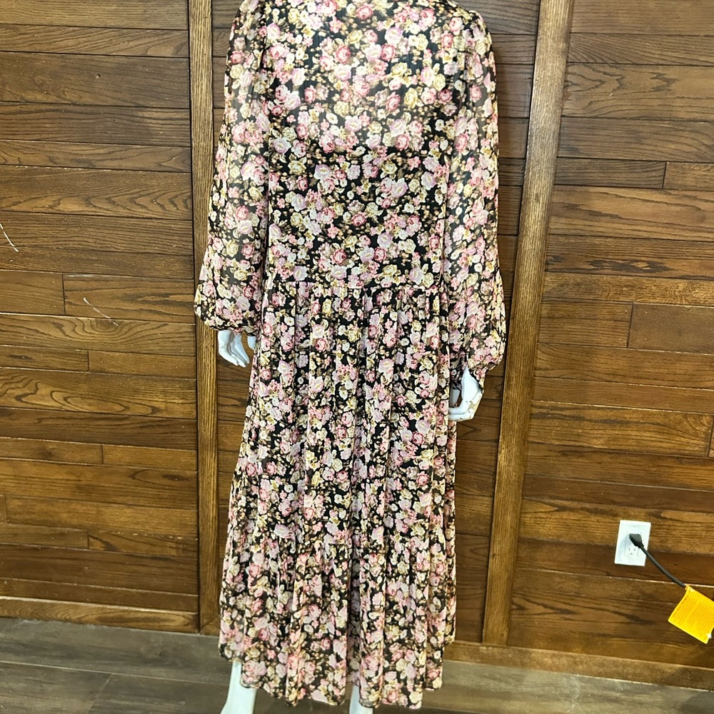 H&M Brown and Cream Tiered Sundress with Bishop Sleeves. Small - Picture 4 of 7